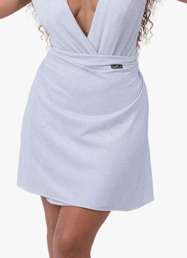 Looks Catwalk - Saia Feminina Brilho Transpassada Verão Curta Moda Feminina - Branco 2