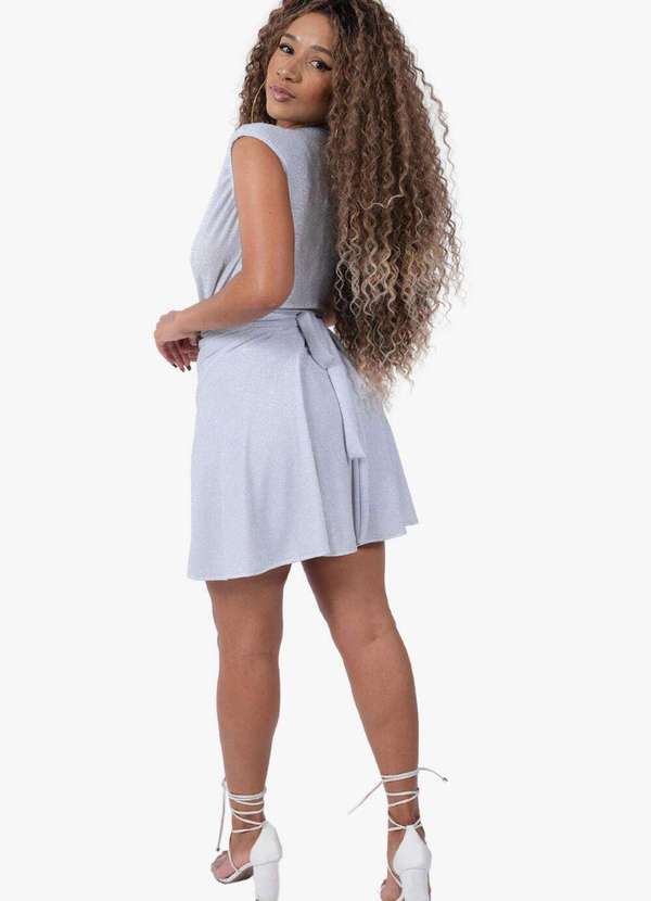 Looks Catwalk - Saia Feminina Brilho Transpassada Verão Curta Moda Feminina - Branco 4