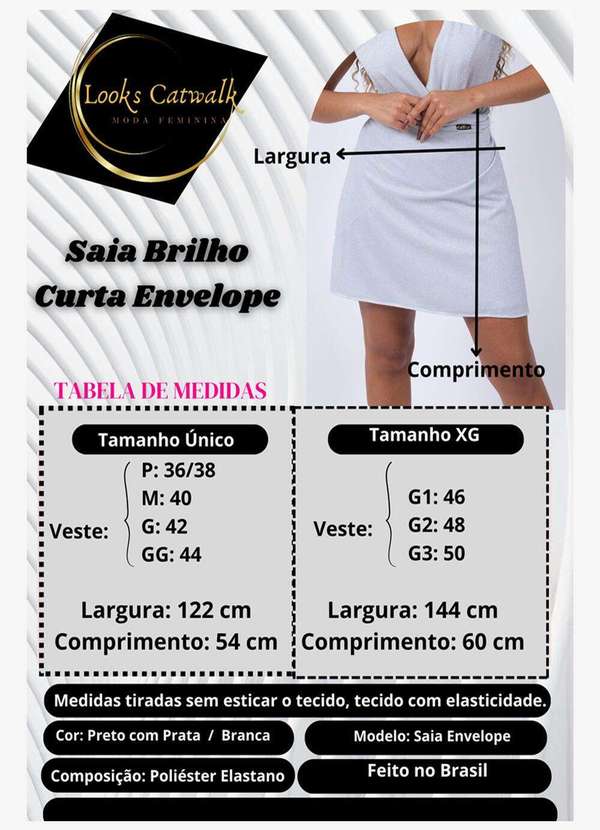 Looks Catwalk - Saia Feminina Brilho Transpassada Verão Curta Moda Feminina - Branco 6