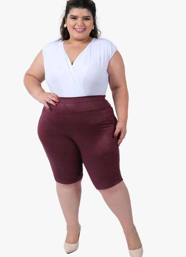 Looks Catwalk - Bermuda 3d com Bolso Shorts Moda Feminina Plus Size Verão - Vinho