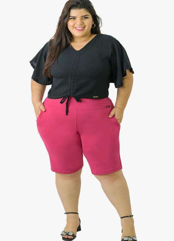 Looks Catwalk - Bermuda Feminina Bolso Shorts Moda Tendência Verão Plus Size - Pink
