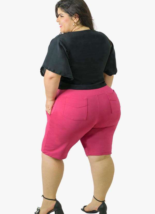 Looks Catwalk - Bermuda Feminina Bolso Shorts Moda Tendência Verão Plus Size - Pink 3