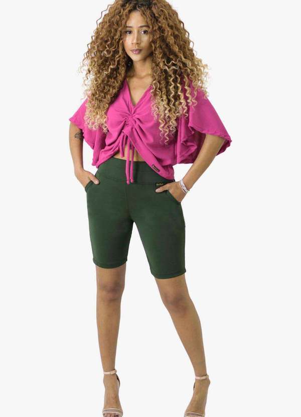 Looks Catwalk - Bermuda Feminina Bolso Shorts Moda Tendência Verão Plus Size - Verde
