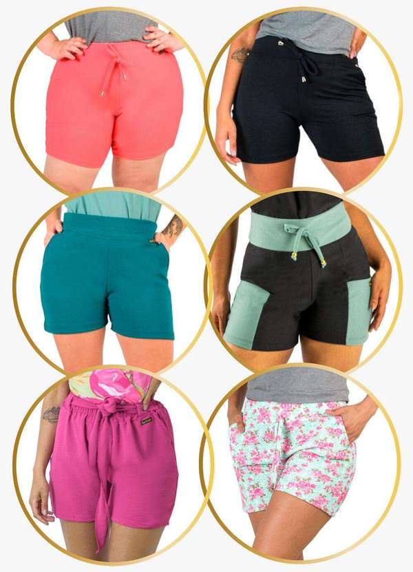 Looks Catwalk - Kit 5 Shorts Modelos Sortidos Feminino Bermuda Bolso Moda - Sortido 7