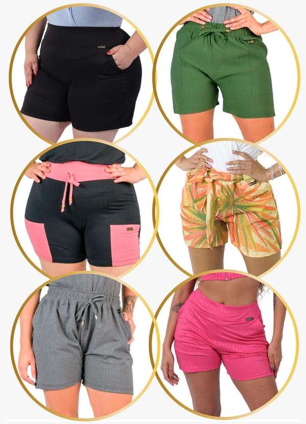 Looks Catwalk - Kit 5 Shorts Modelos Sortidos Feminino Bermuda Bolso Moda - Sortido 5