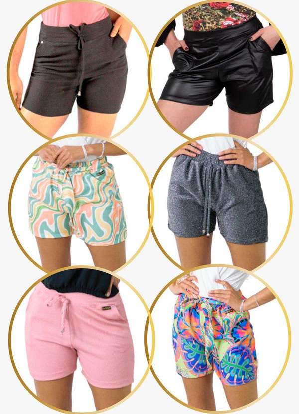 Looks Catwalk - Kit 5 Shorts Modelos Sortidos Feminino Bermuda Bolso Moda - Sortido 4