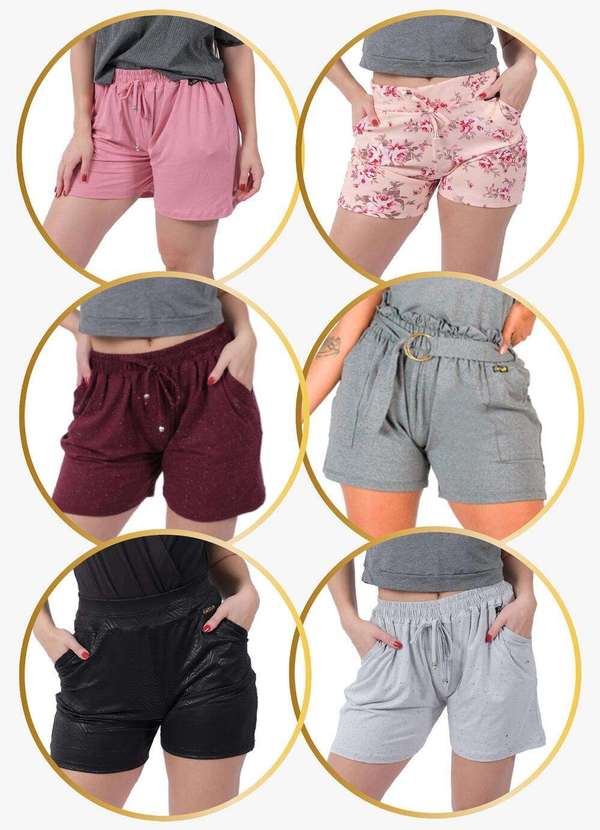 Looks Catwalk - Kit 5 Shorts Modelos Sortidos Feminino Bermuda Bolso Moda - Sortido 3