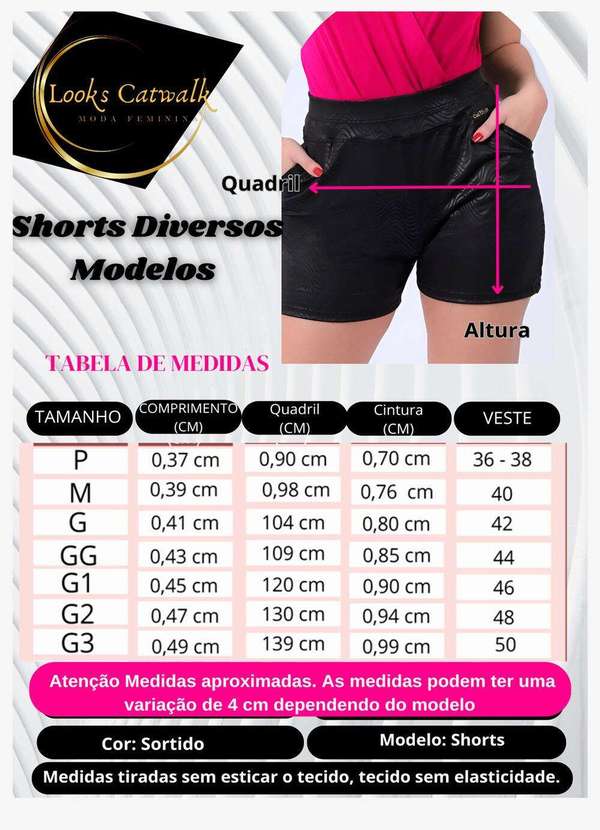 Looks Catwalk - Kit 5 Shorts Modelos Sortidos Feminino Bermuda Bolso Moda - Sortido 9