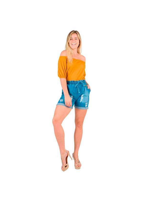 Looks Catwalk - Shorts Feminino Jeans Clochard Destroyed Catwalk P Ao G3 - Azul Jeans