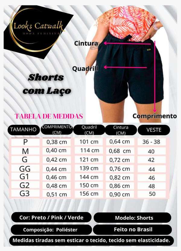 Looks Catwalk - Shorts Laço com Bolso Tendência Bermuda Moda Feminina - Preto 4