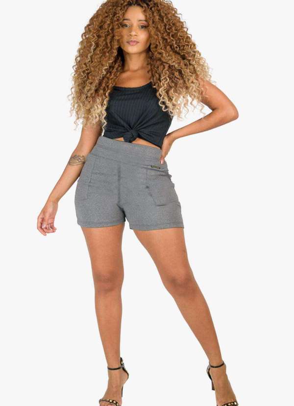 Looks Catwalk Shorts Moda Feminina Bermuda com Bolso Tendência Verão  Cinza