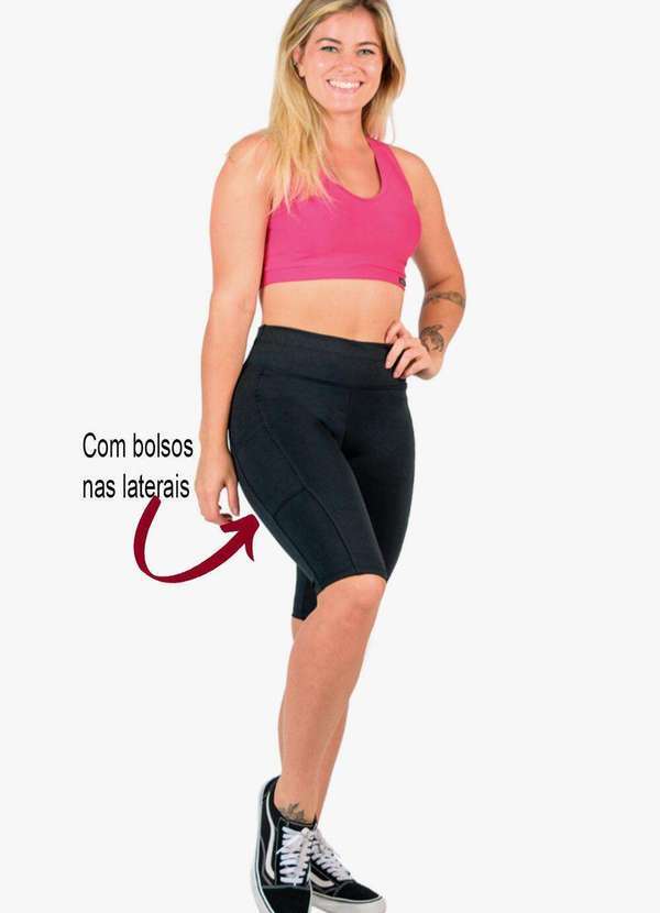 Looks Catwalk - Bermuda Fitness Cliclista Bolso Moda Feminina Shorts Academia - Preto