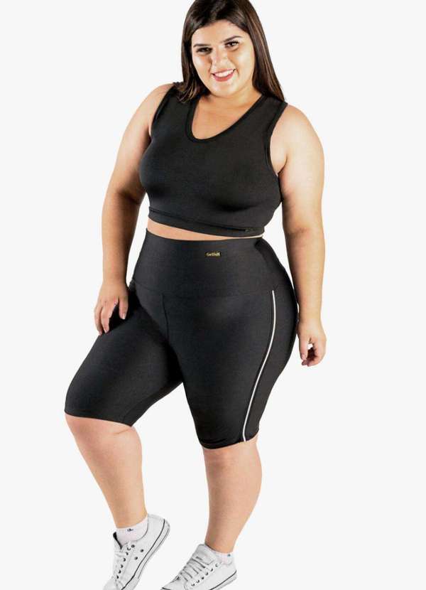 Looks Catwalk - Bermuda Fitness Modeladora com Faixa Moda Feminina Plus Size - Preto