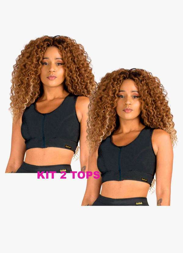 Looks Catwalk - Kit 2 Tops Fitness Feminino Ziper Treino Alta Sustentação - Preto