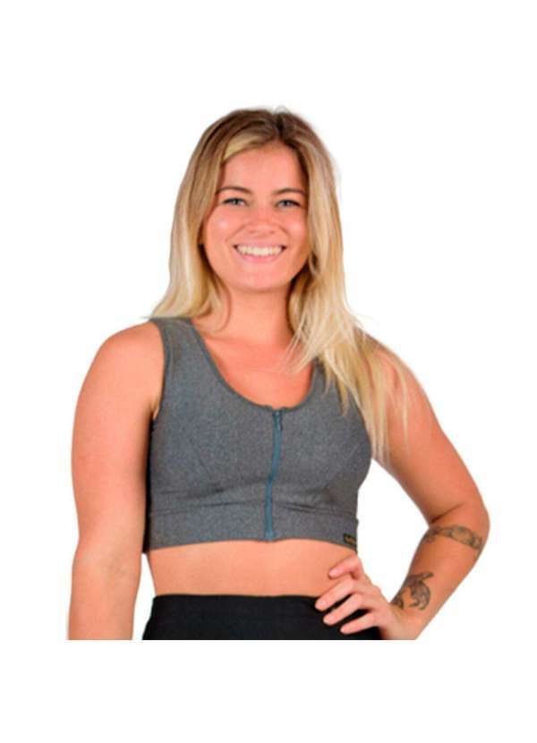 Looks Catwalk - Top Ziper Fitness Academia Treino Alta Sustentação Feminino - Cinza Mescla