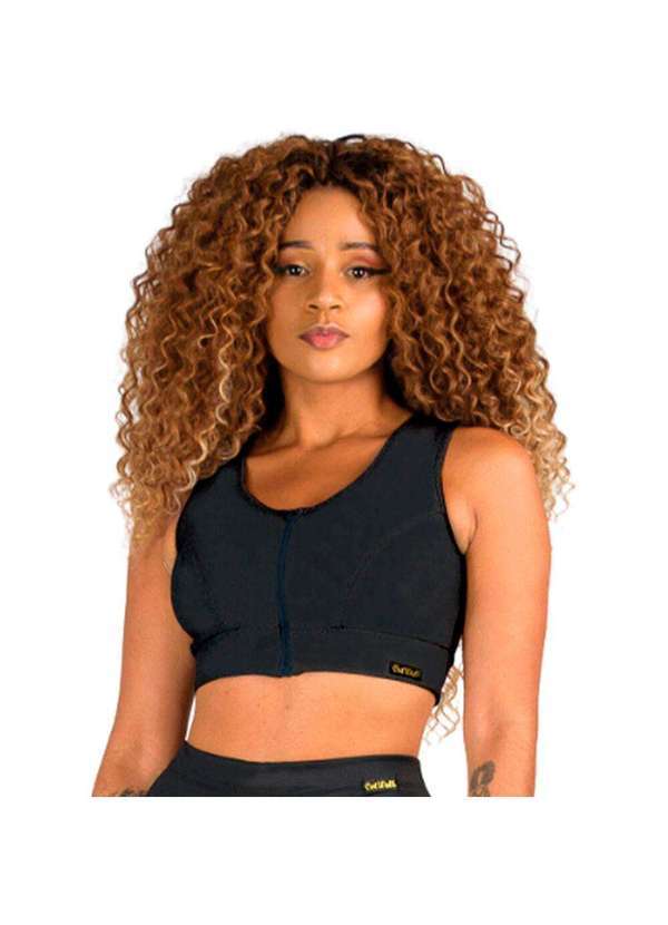 Looks Catwalk - Top Ziper Fitness Academia Treino Alta Sustentação Feminino - Preto