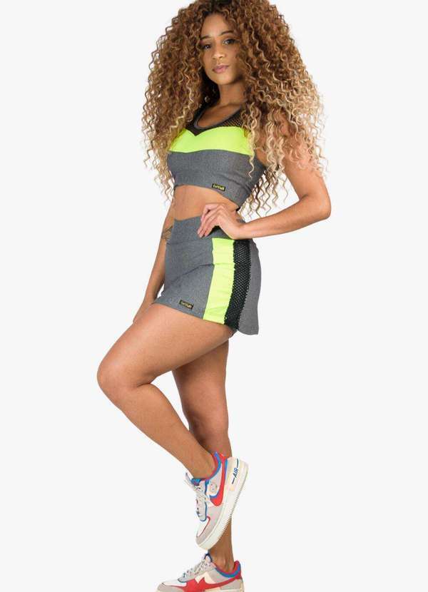 Looks Catwalk - Conjunto Fitnnes Kit com Saia Shorts e Top Nadador Feminino - Mescla
