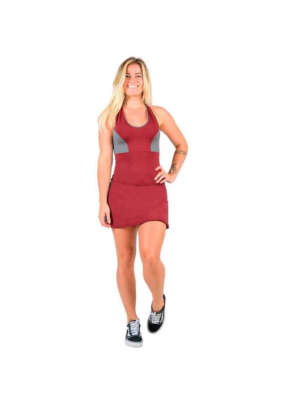 Looks Catwalk - Vestido Macaquinho Feminino Fitnnes Treino Academia - Vinho com Cinza