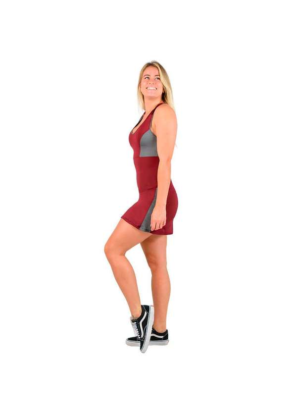 Looks Catwalk - Vestido Macaquinho Feminino Fitnnes Treino Academia - Vinho com Cinza 3