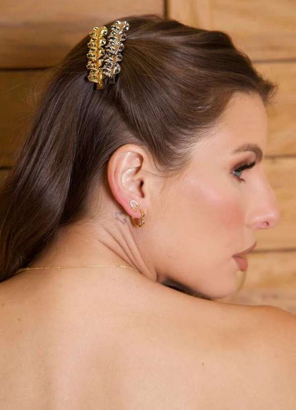 Ora Semijoias - Par de Presilhas de Cabelo Orgânica Prata e Dourado - Douradoprata 3