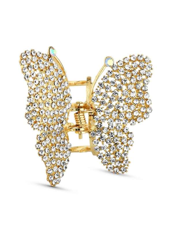 Ora Semijoias - Prendedor de Cabelo Piranha Borboleta com Strass Aplicados - Dourado 2