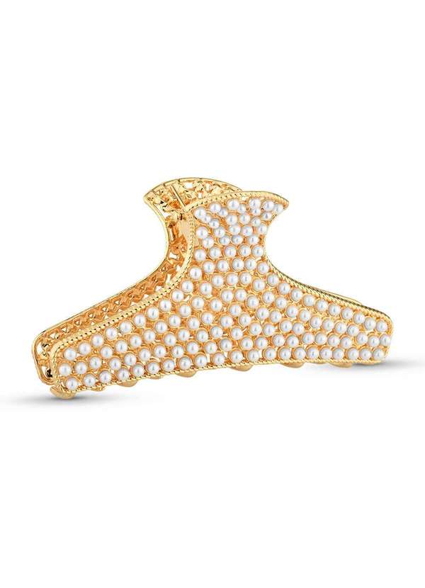 Ora Semijoias - Prendedor de Cabelo Piranha com Pérolas Aplicados - Dourado 1