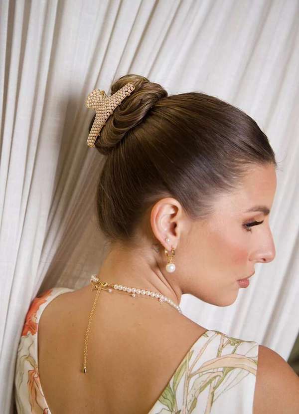 Ora Semijoias - Prendedor de Cabelo Piranha com Pérolas Aplicados - Dourado 3