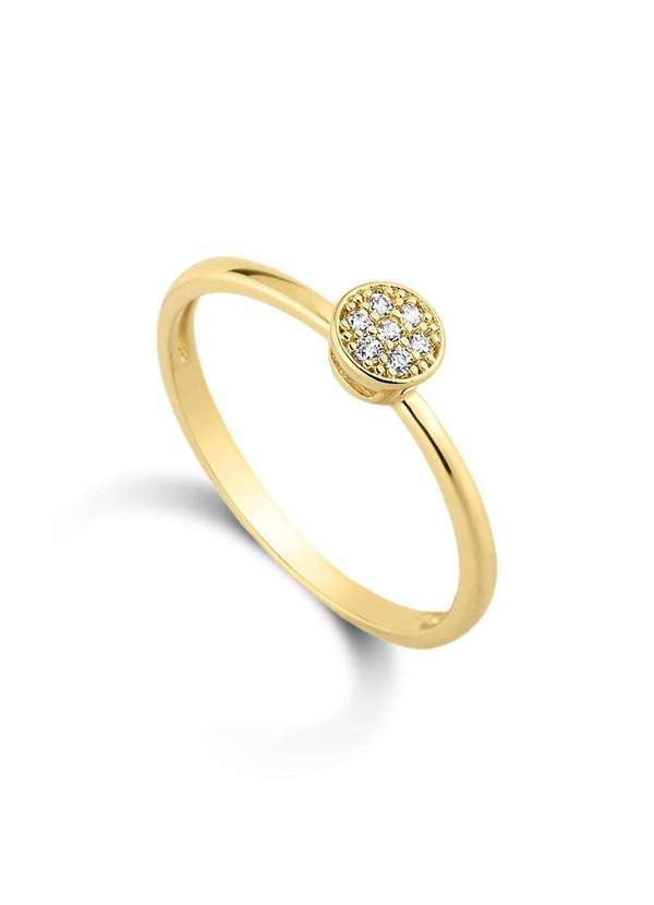 Ora Semijoias - Anel Semijoia Solitário Redondo com Micro Zircônias Cristal - Dourado