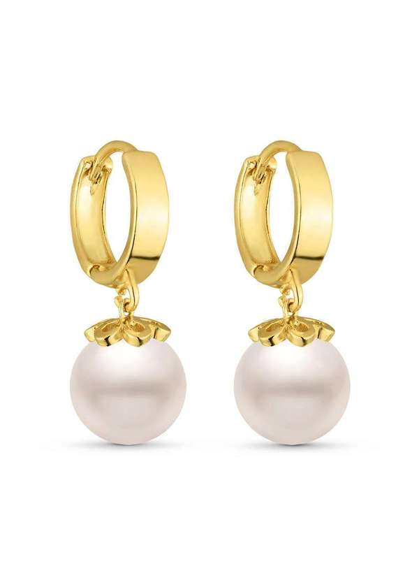 Ora Semijoias - Brinco Semijoia Argola com Pingente de Pérola Banhado a Ouro - Dourado