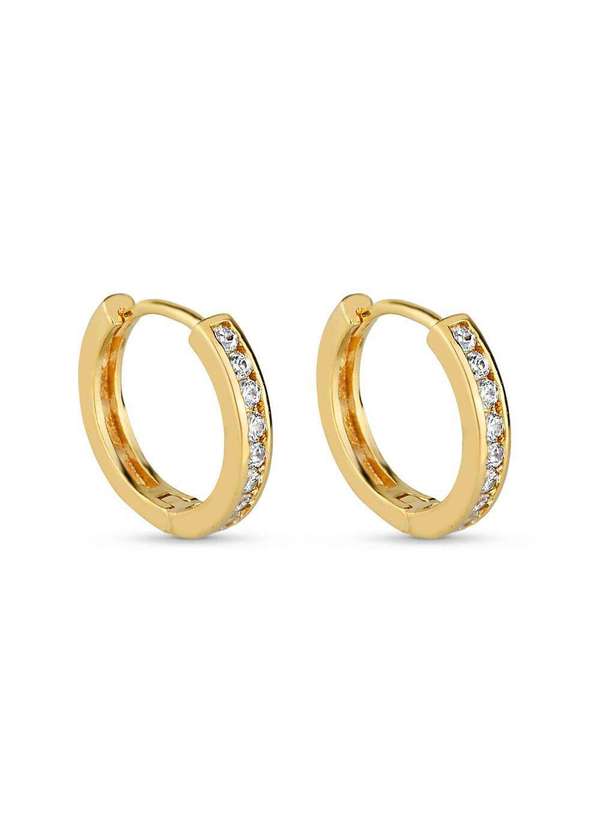 Ora Semijoias - Brinco Semijoia  Argola Delicada com Zircônias Cristal Banhado - Dourado