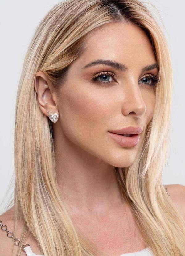 Ora Semijoias - Brinco Semijoia Coracão Cravejado Fecho Click Banhado a Ouro - Dourado 2