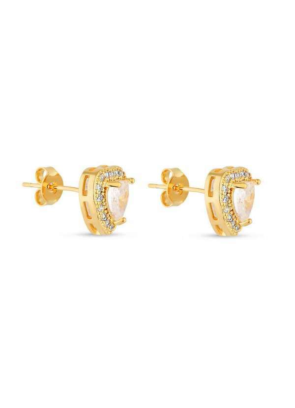 Ora Semijoias - Brinco Semijoia Coração Grande Cristal com Micro Zircônias - Dourado