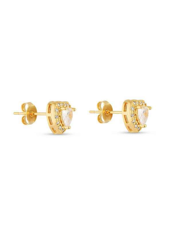 Ora Semijoias - Brinco Semijoia Coração Médio Cristal com Micro Zircônias - Dourado