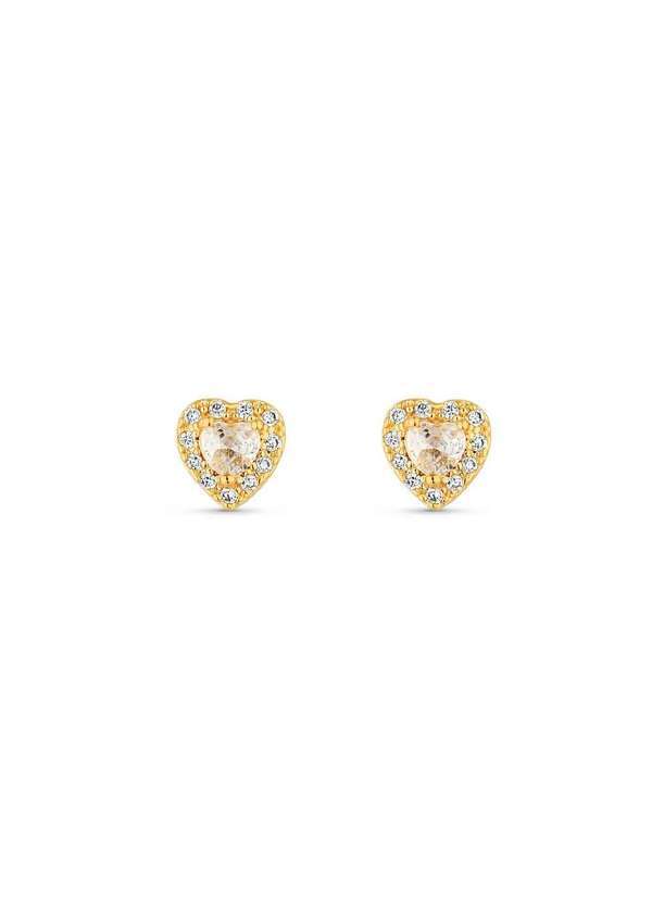 Ora Semijoias - Brinco Semijoia Coração Pequeno Cristal com Micro Zircônias - Dourado