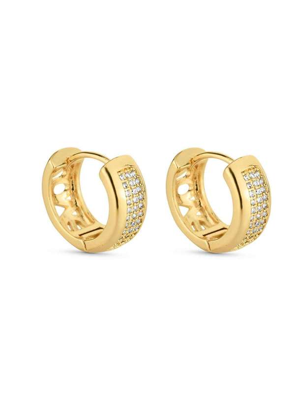 Ora Semijoias - Brinco Semijoia de Argola com Zircônias Cristal M 14mm Banhado - Dourado
