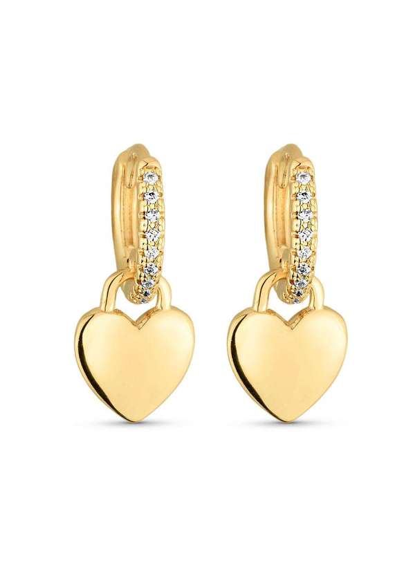 Ora Semijoias - Brinco Semijoia de Argola com Zircônias e Pingente Coração - Dourado