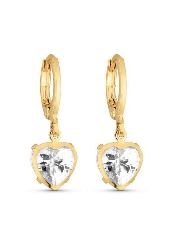 Ora Semijoias - Brinco Semijoia de Argola com Pingente Coração Zircônia Cristal - Branco