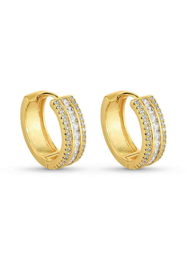 Ora Semijoias - Brinco Semijoia de Argola com Zircônias Cristal Banhado a Ouro - Dourado