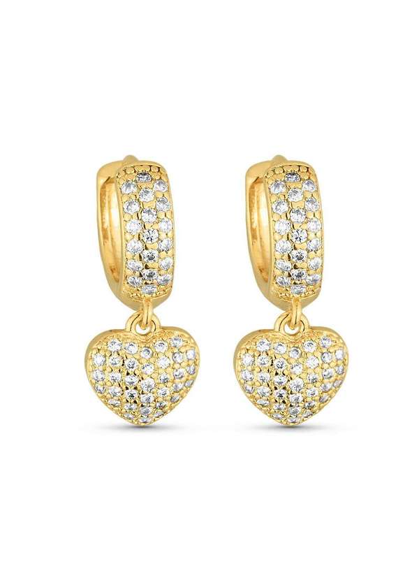 Ora Semijoias - Brinco Semijoia de Argola Coração Cravejado com Zircônias - Dourado
