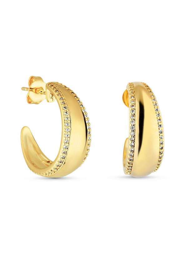 Ora Semijoias - Brinco Semijoia de Argola Liso Cravejada com Micro Zircônias em Dourado