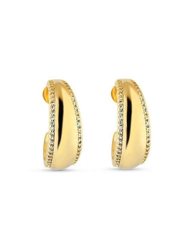 Ora Semijoias - Brinco Semijoia de Argola Liso Cravejada com Micro Zircônias em Dourado