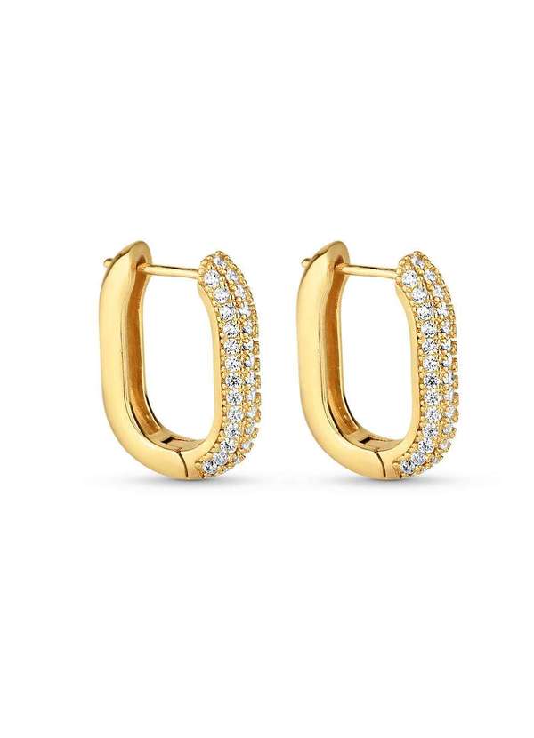 Ora Semijoias - Brinco Semijoia de Argola Oval com  Zircônias Cristal Banhado a - Unica