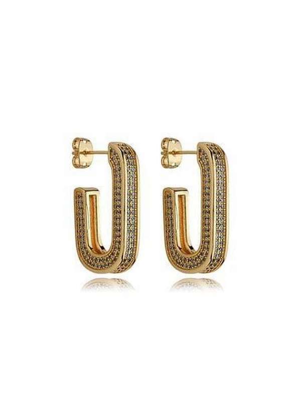 Ora Semijoias - Brinco Semijoia de Argola Oval Cravejado com Zircônias Banho em Dourado