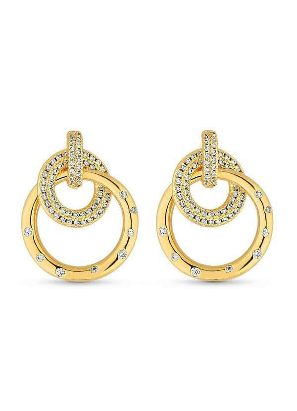 Ora Semijoias - Brinco Semijoia Elos Cravejados com Zircônias Cristal Banho em Dourado