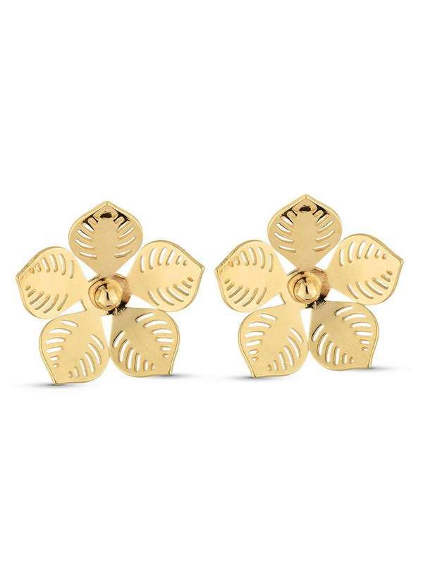 Ora Semijoias - Brinco Semijoia Flor com Pétalas Vazadas Banhado a Ouro 18k - Dourado 3