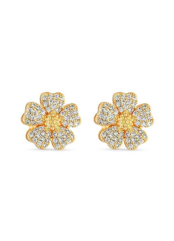 Ora Semijoias - Brinco Semijoia Flor Cravejado Micro Zircônias Banhado a Ouro Dourado