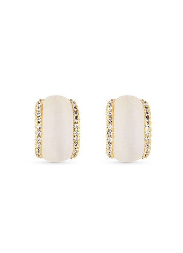 Ora Semijoias - Brinco Semijoia Meia Argola Madrepérola com Micro Zircônias - Dourado