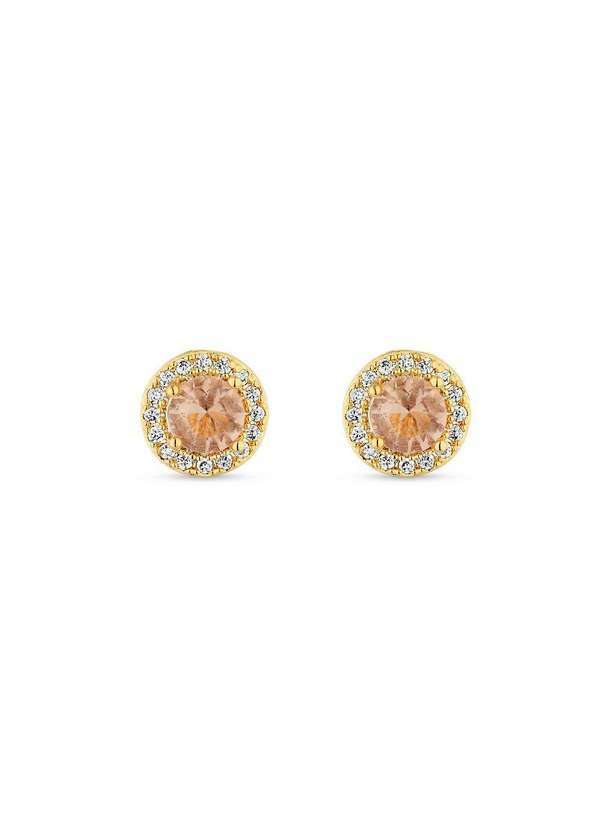 Ora Semijoias - Brinco Semijoia Morganita Grande com Micro Zircônias Banhados - Dourado
