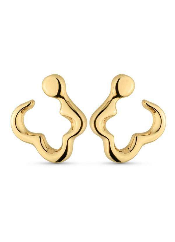 Ora Semijoias - Brinco Semijoia Orgânico Assimétrico Aberto Banhado a Ouro 18k - Dourado