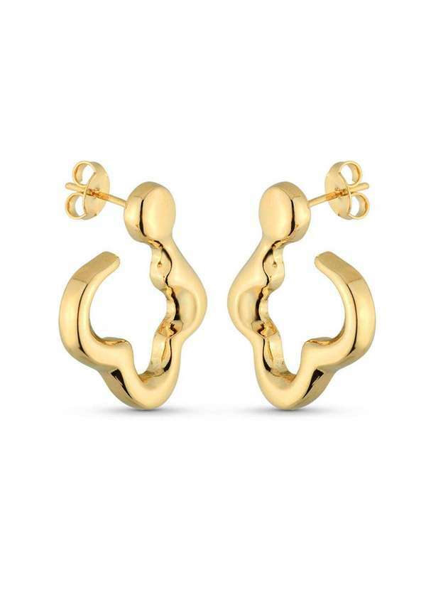 Ora Semijoias - Brinco Semijoia Orgânico Assimétrico Aberto Banhado a Ouro 18k - Dourado
